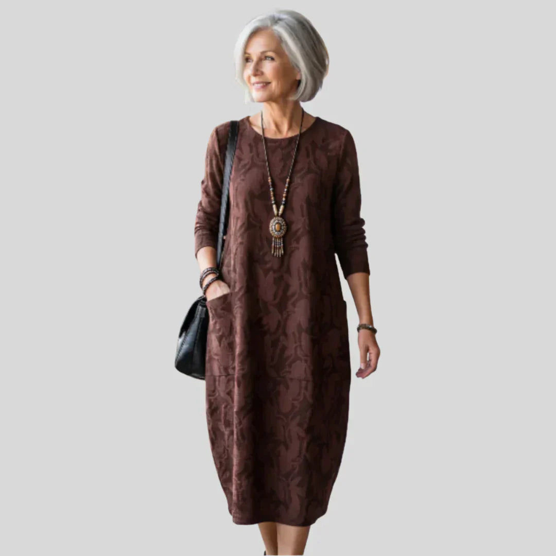 Solveig™ - Textured Patterned Midi Dress