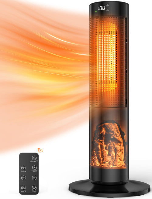26" Tower Space Heater, 1500W Electric Space Heater for Large Room, Thermostat & 3 Modes, 60° Oscillation, 12H Timer, Safe and Quiet Space Heater for Indoor Use, Ceramic Heaters with Remote