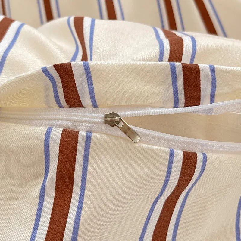 Bedding Set Polyester Striped Duvet Cover Bed Sheet Pillowcases