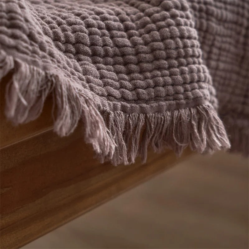 Blanket 100 Percent Cotton Woven Tassel Fringe 130x170 cm Throw