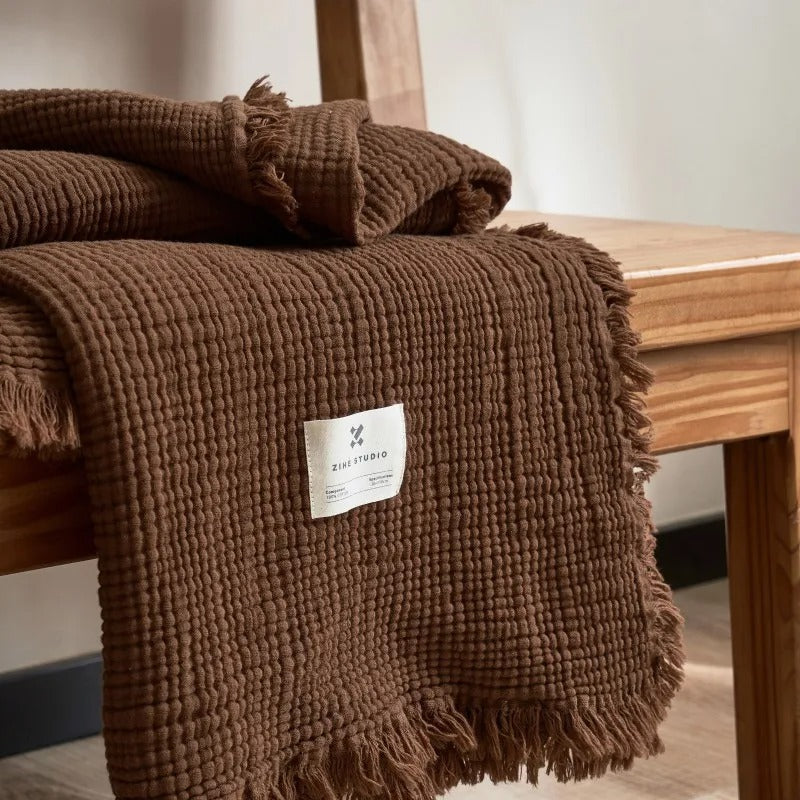 Blanket 100 Percent Cotton Woven Tassel Fringe 130x170 cm Throw