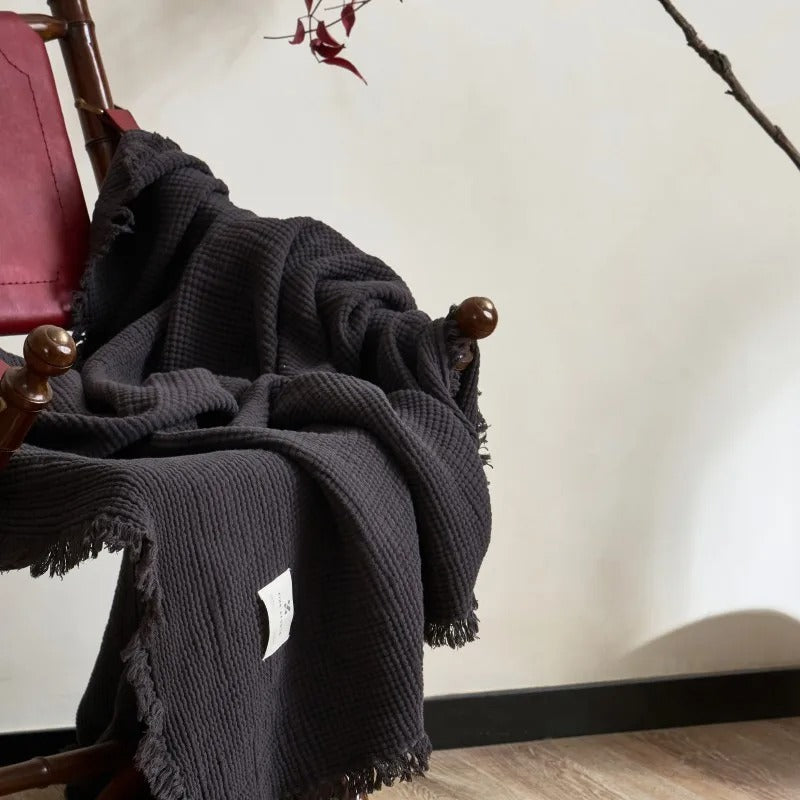 Blanket 100 Percent Cotton Woven Tassel Fringe 130x170 cm Throw