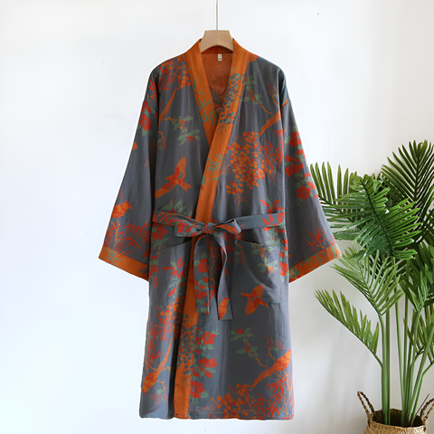Breathable Cotton Waffle Bathrobe – Lightweight Retro-Inspired Mens Robe with Adjustable Waist and Pockets