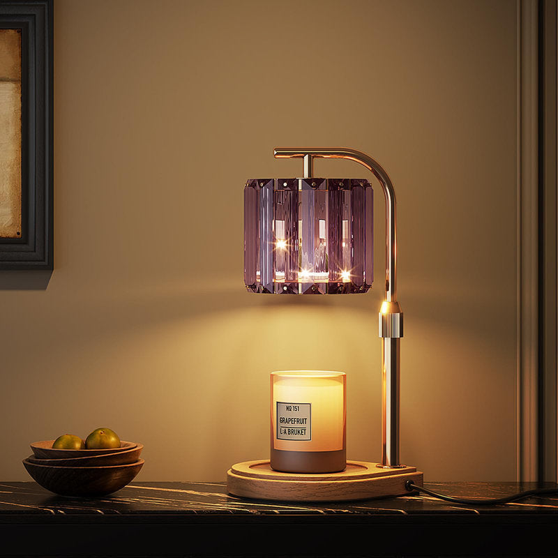Plug-In Candle Warmer Lamp, Wood and Crystal Construction, Purple, Multi-Level Dimming