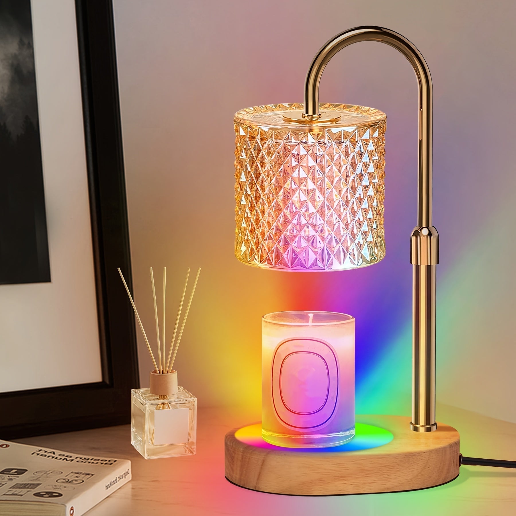Flameless Candle Warmer Lamp Adjustable Height Timer Function RGB Lighting