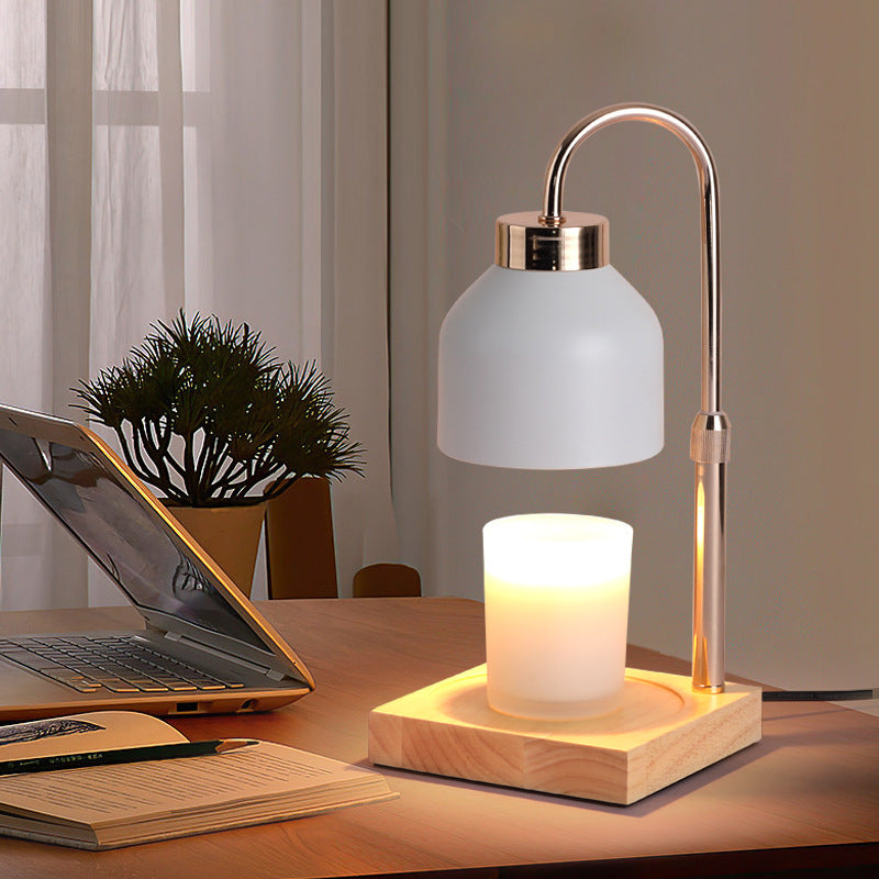 Candle Wax Warmer Lamp Adjustable Height Wood Base Halogen Bulb