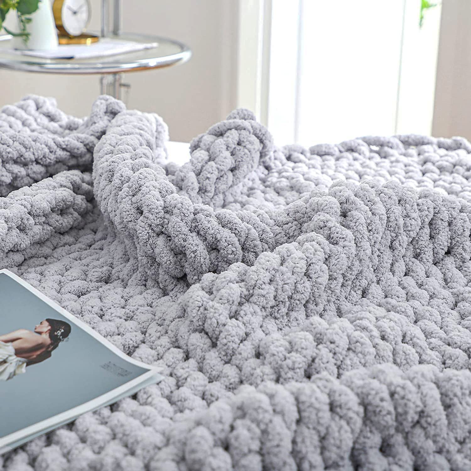 Cable Knit Throw Blanket Chunky Knit Blend Decorative
