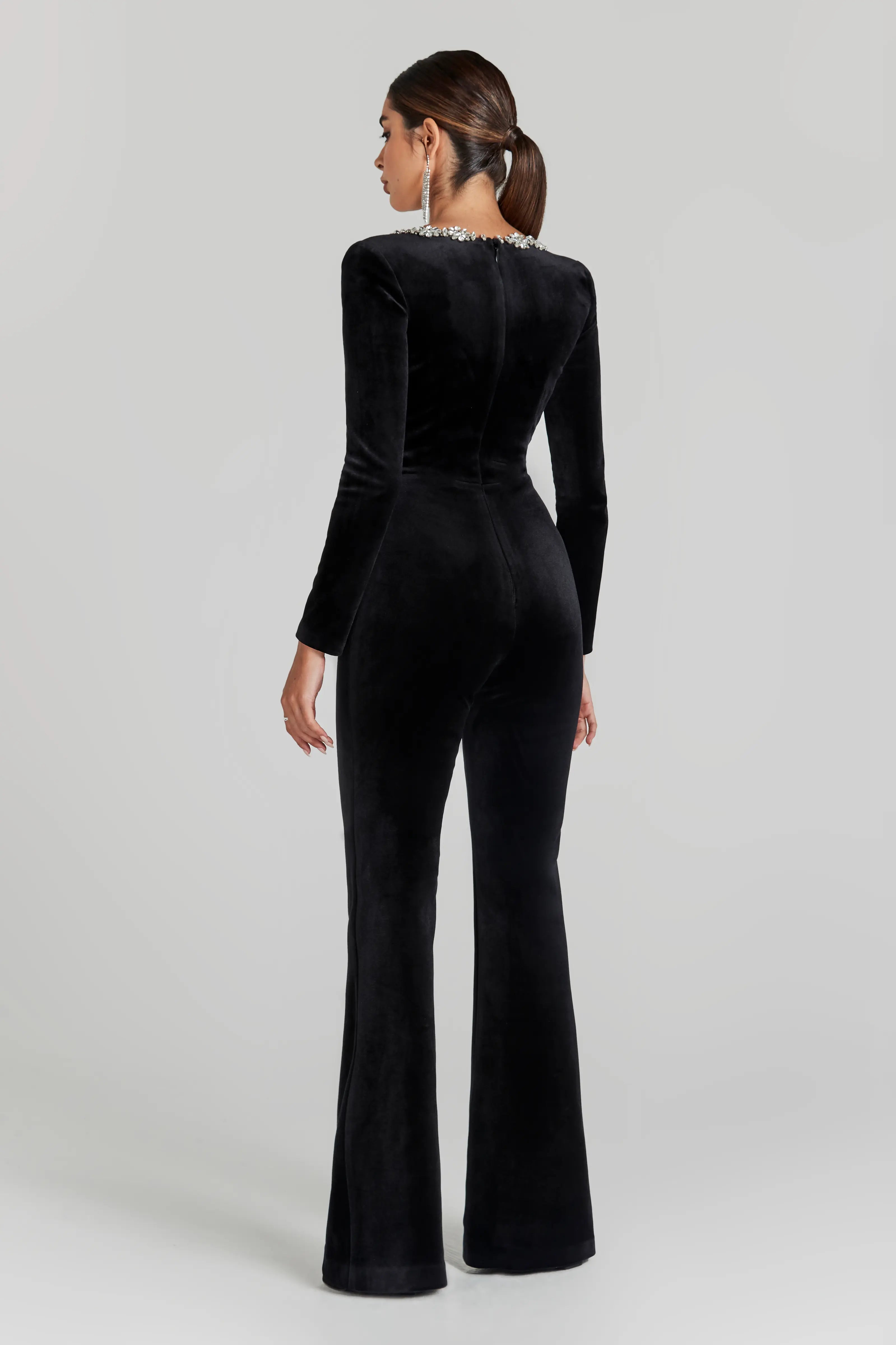 Elegant Black Jumpsuit with Embellished Square Neckline