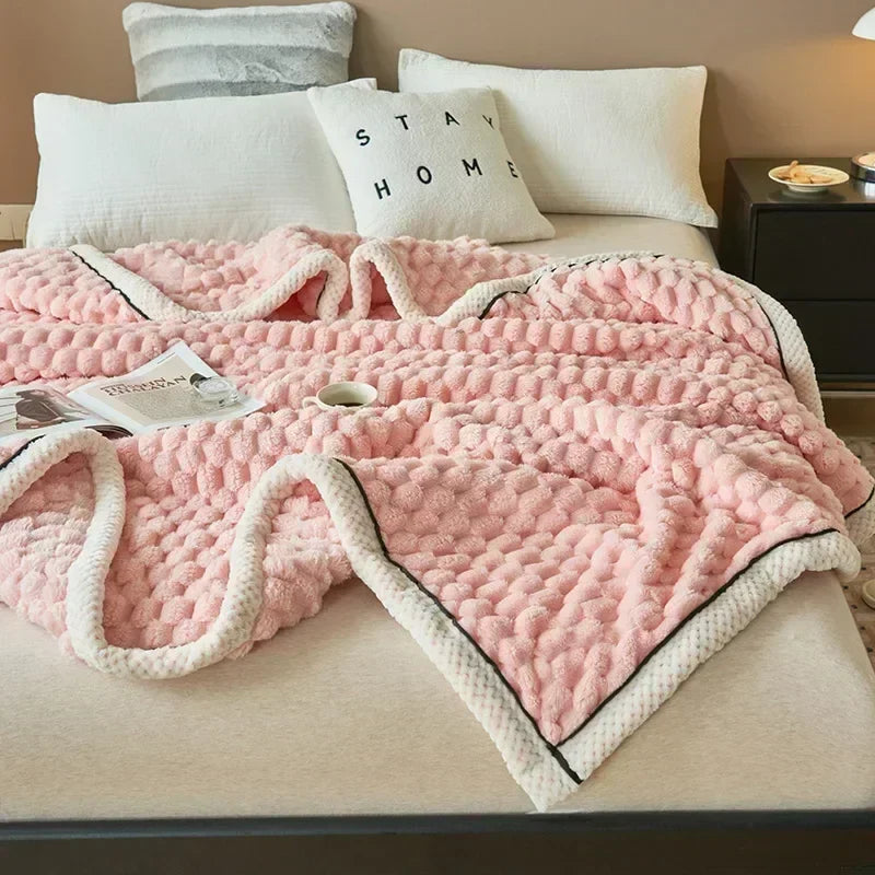 Flocked Flannel Blanket Polyester Textured Surface Indoor Use