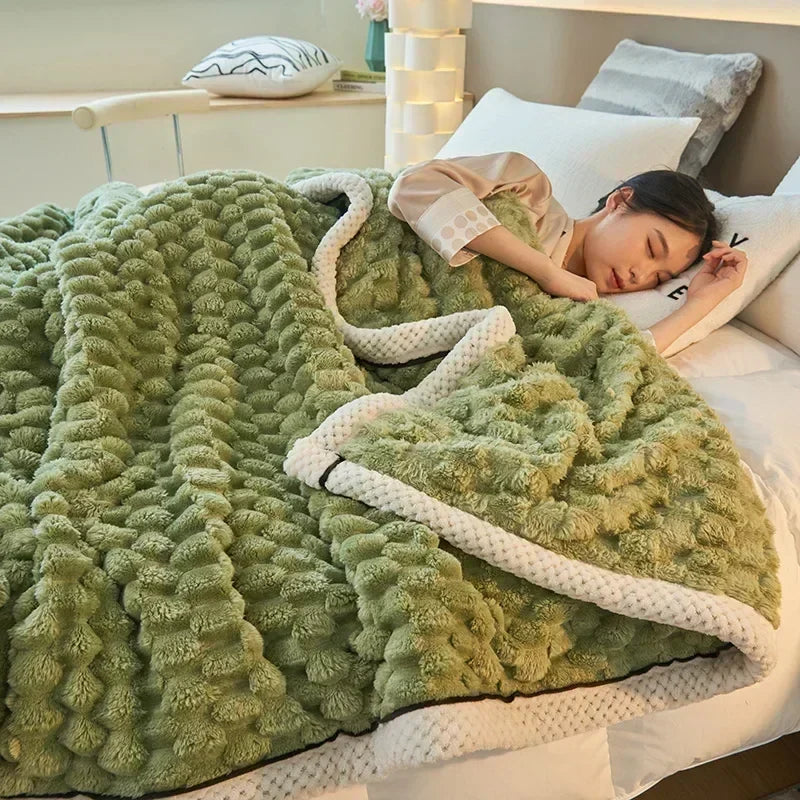 Flocked Flannel Blanket Polyester Textured Surface Indoor Use