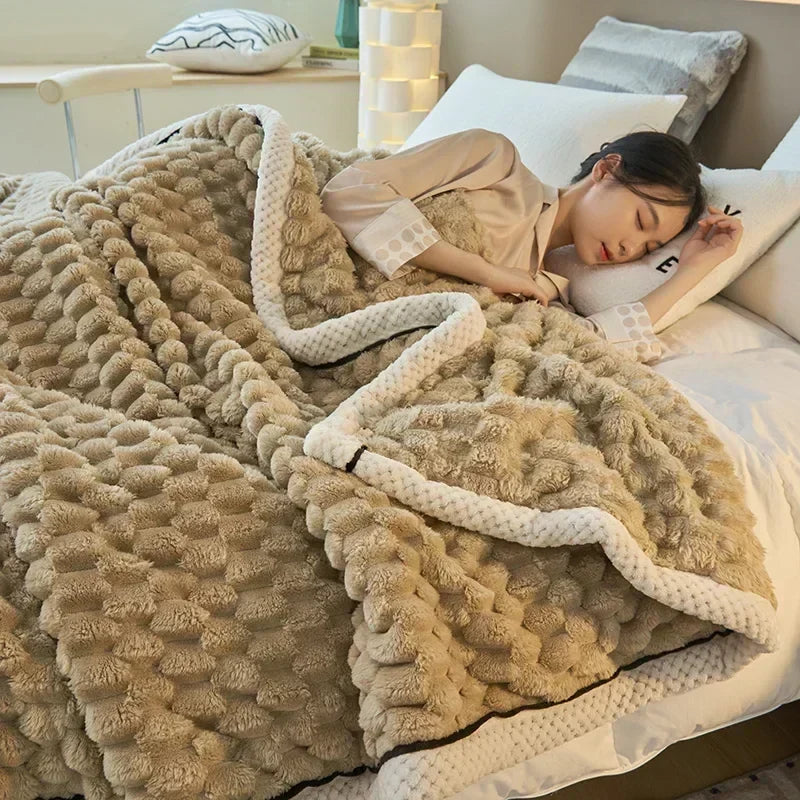 Flocked Flannel Blanket Polyester Textured Surface Indoor Use