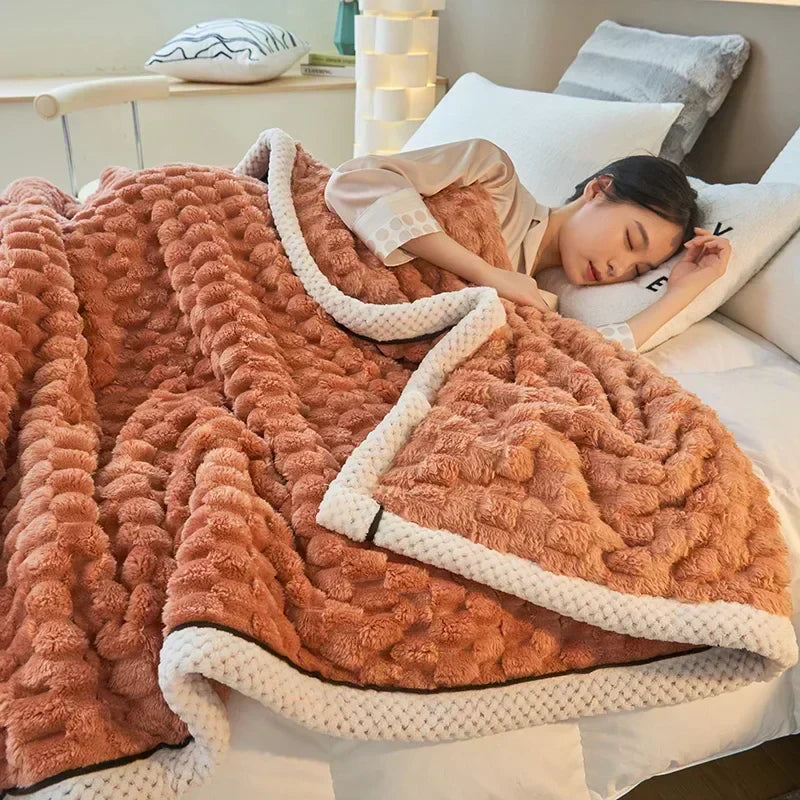 Flocked Flannel Blanket Polyester Textured Surface Indoor Use