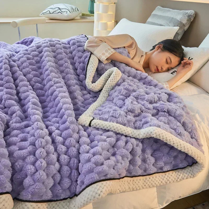 Flocked Flannel Blanket Polyester Textured Surface Indoor Use