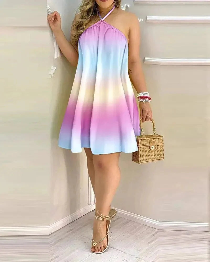Sephira | Women's Floral Print Halter Neck Dress – Boho Backless Summer Dress