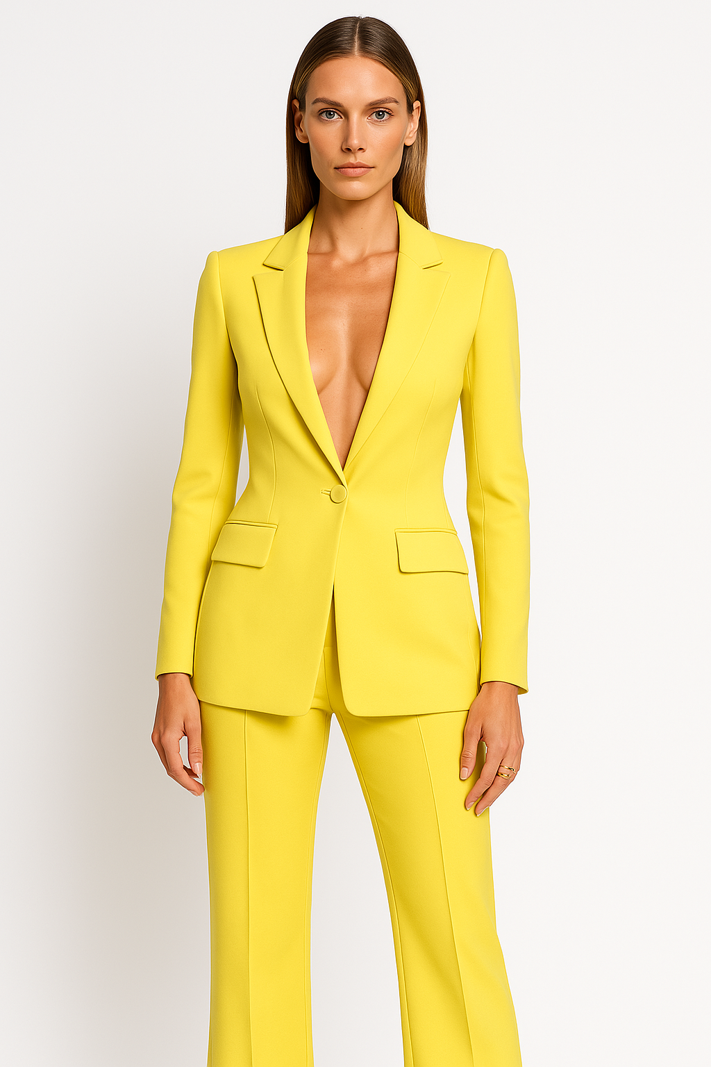 Olivia | Women’s Plunging Trouser Suit Set Single Button