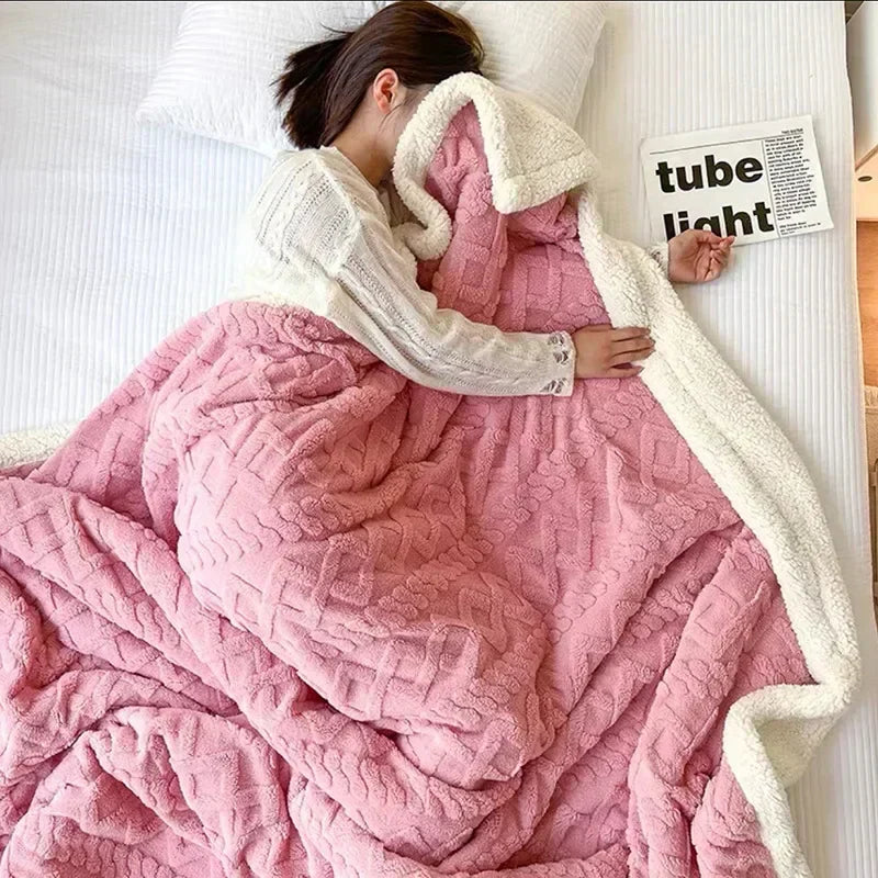 Lambswool-Style Fleece Winter Blanket – Soft and Warmest Blanket for Sofa and Bed, Cozy Comfort for Cold Days