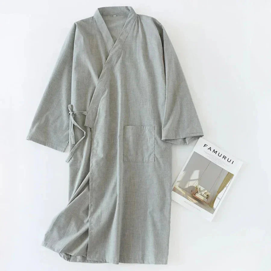 Men's Cotton Kimono Nightgown – Soft, Breathable Nightshirt for Ultimate Comfort