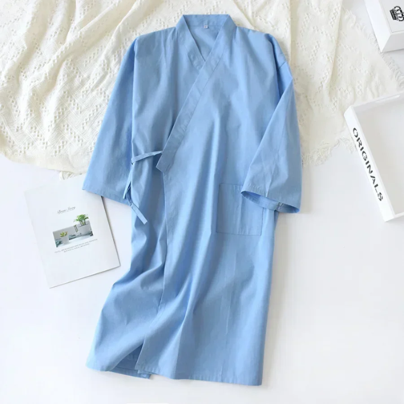 Men's Cotton Kimono Nightgown – Soft, Breathable Nightshirt for Ultimate Comfort
