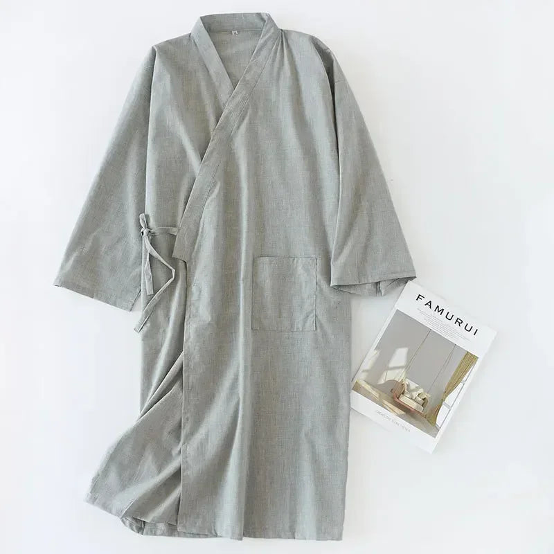 Men's Cotton Kimono Nightgown – Soft, Breathable Nightshirt for Ultimate Comfort