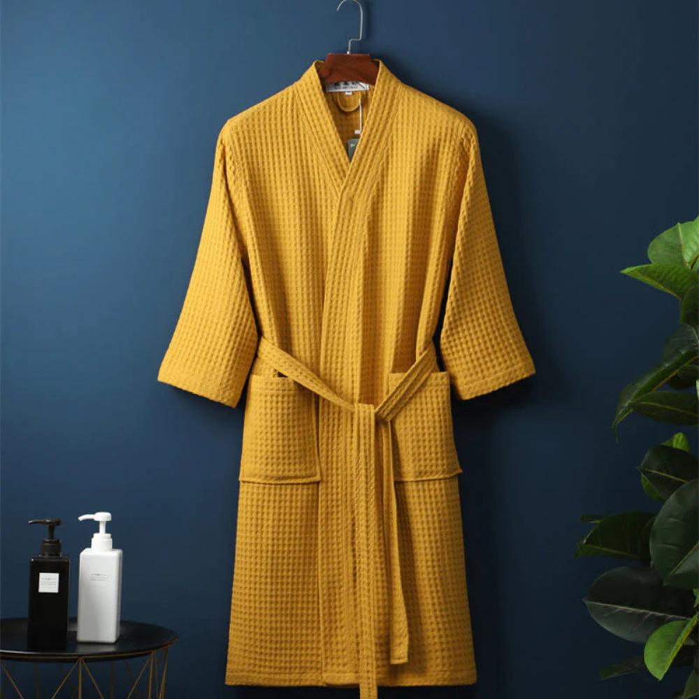 Men’s Robe Cotton Waffle Fabric Adjustable Tie Belt