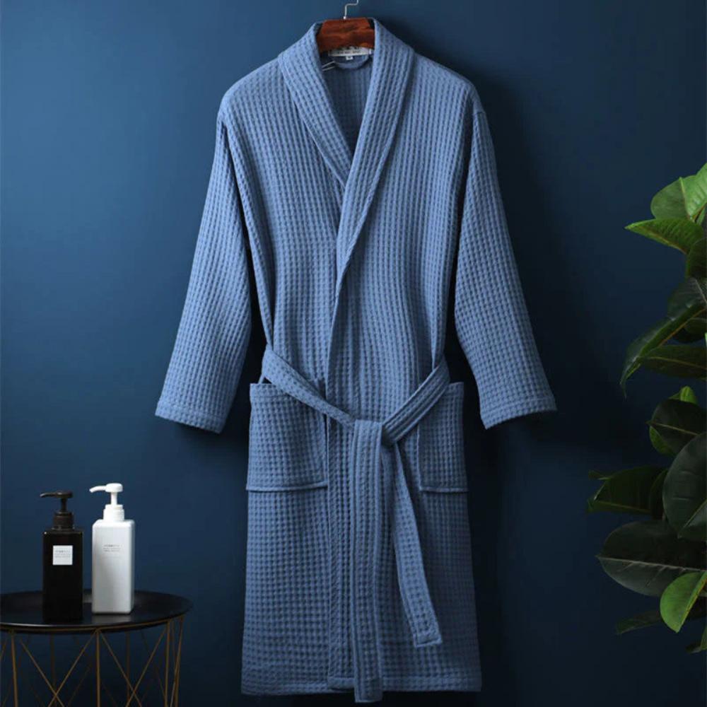 Men’s Robe Cotton Waffle Fabric Adjustable Tie Belt