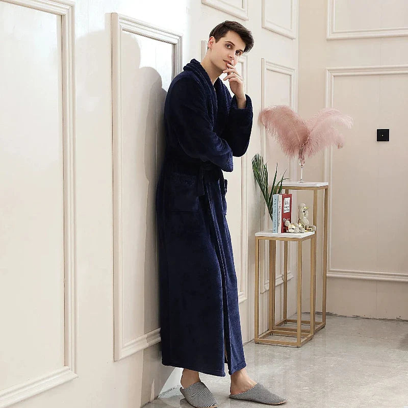 Men's Coral Fleece Bathrobe – Soft Long Dressing Gown for Ultimate Comfort & Warmth