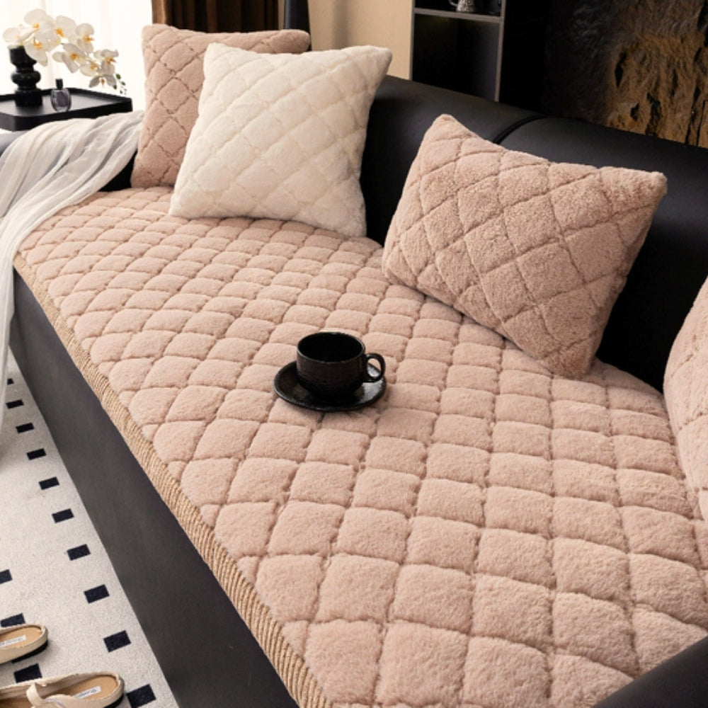 Sofa Cover Plush Microfiber Quilted Non Slip Furniture Protector Sofa Throw Cover