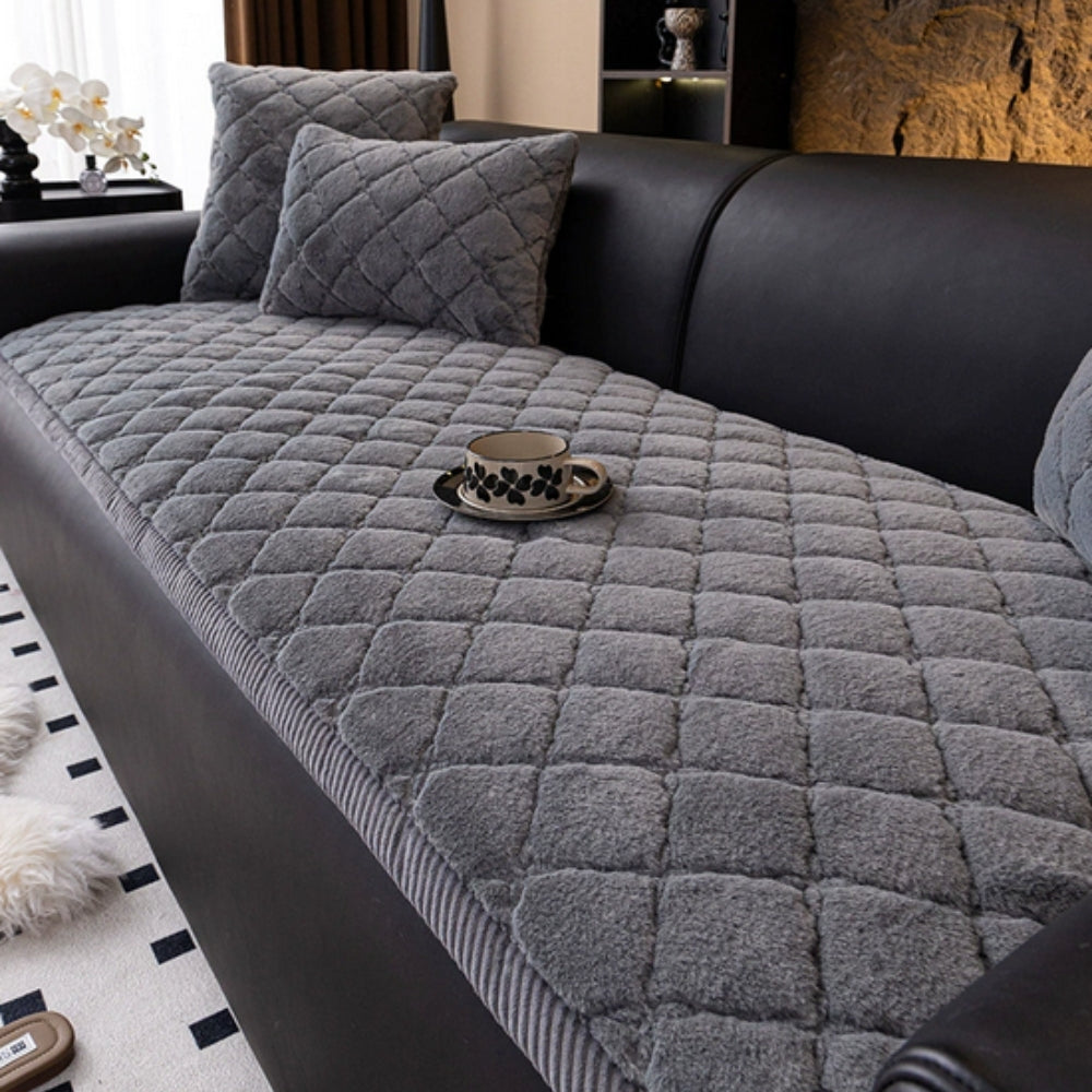 Sofa Cover Plush Microfiber Quilted Non Slip Furniture Protector Sofa Throw Cover