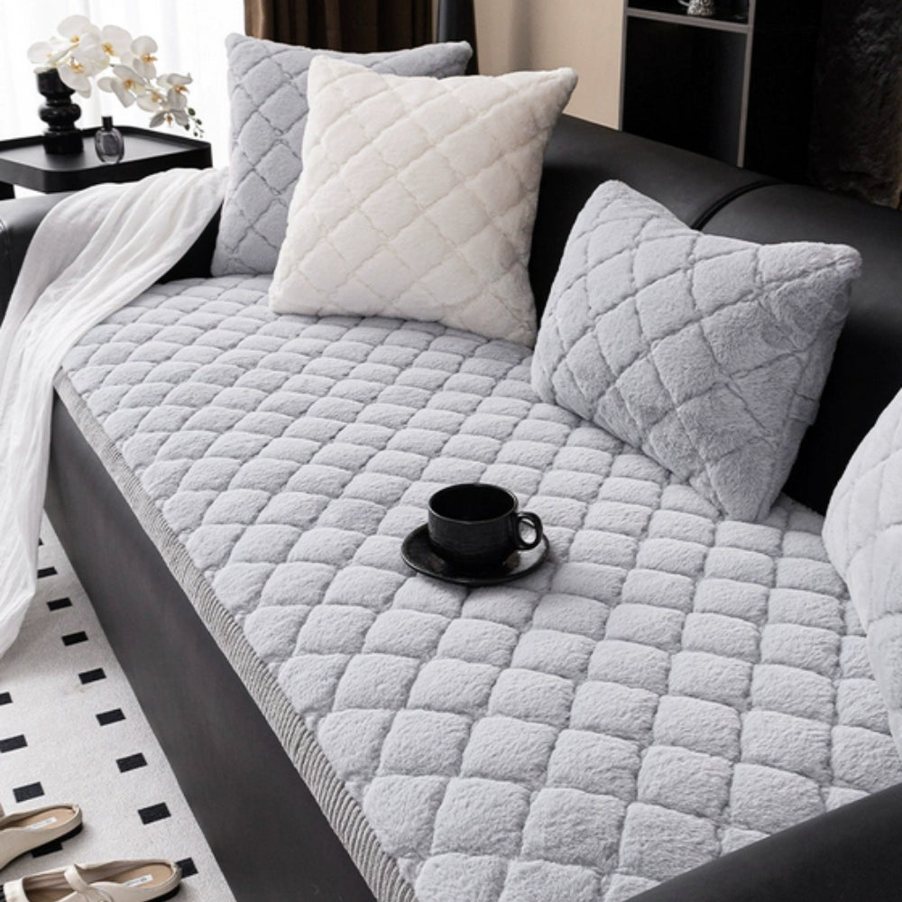 Sofa Cover Plush Microfiber Quilted Non Slip Furniture Protector Sofa Throw Cover