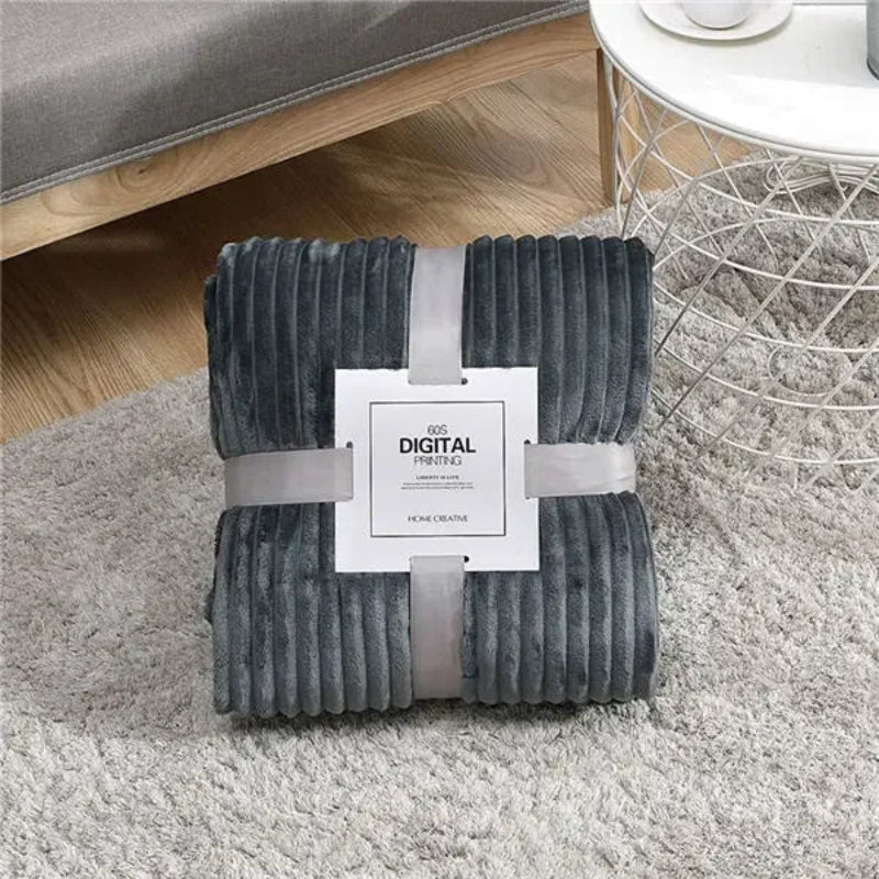 Plush Blanket Polyester Ribbed Surface Machine Washable Lightweight