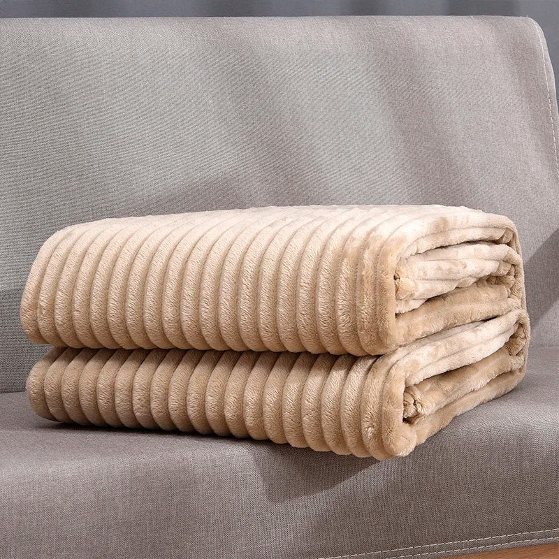 Plush Blanket Polyester Ribbed Surface Machine Washable Lightweight