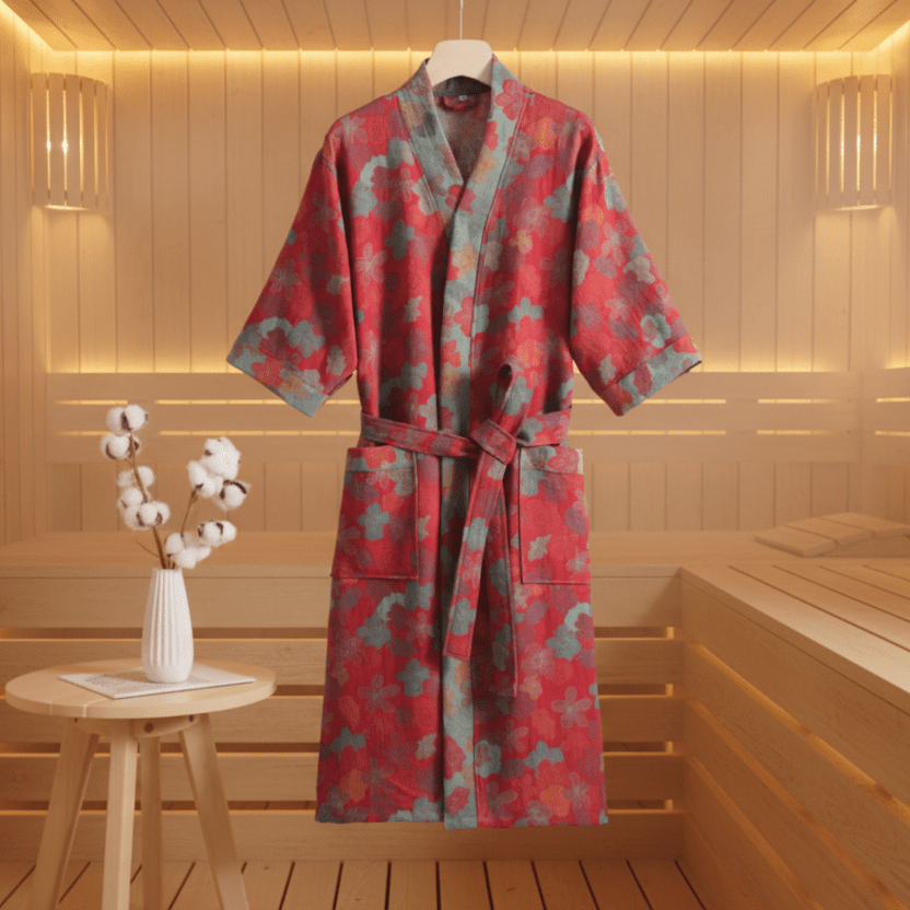 Reversible Kimono Bathrobe Organic Cotton Lightweight Soft Robe