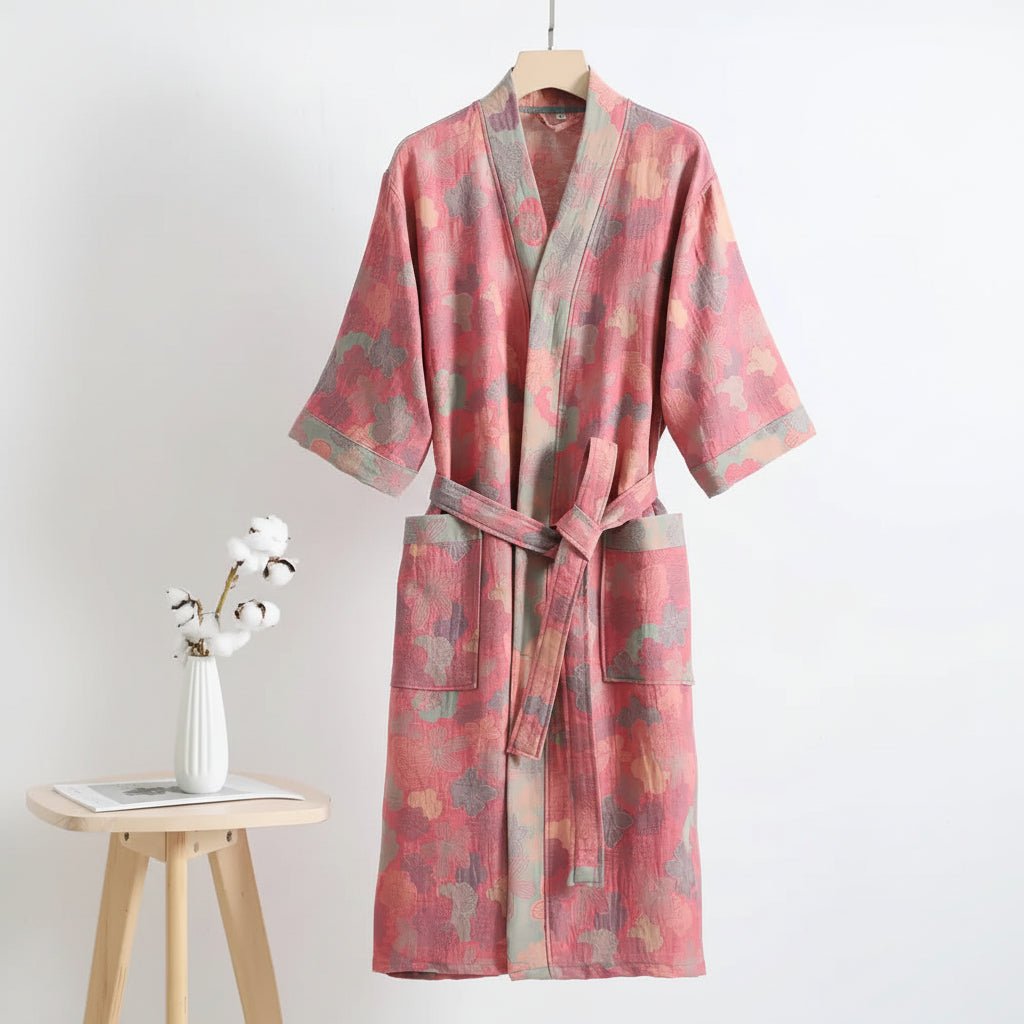 Reversible Kimono Bathrobe Organic Cotton Lightweight Soft Robe