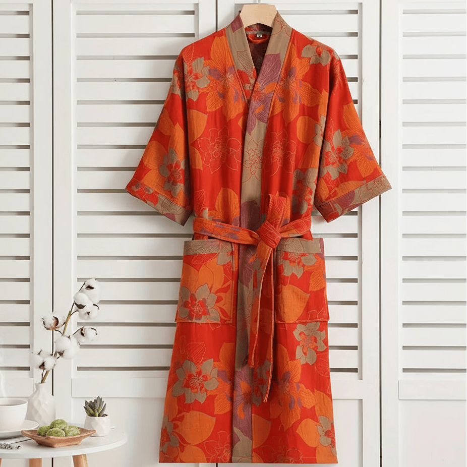 Reversible Kimono Bathrobe Organic Cotton Lightweight Soft Robe