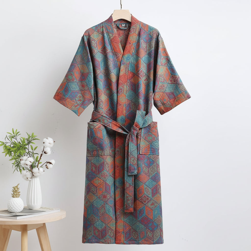 Reversible Kimono Bathrobe Organic Cotton Lightweight Soft Robe