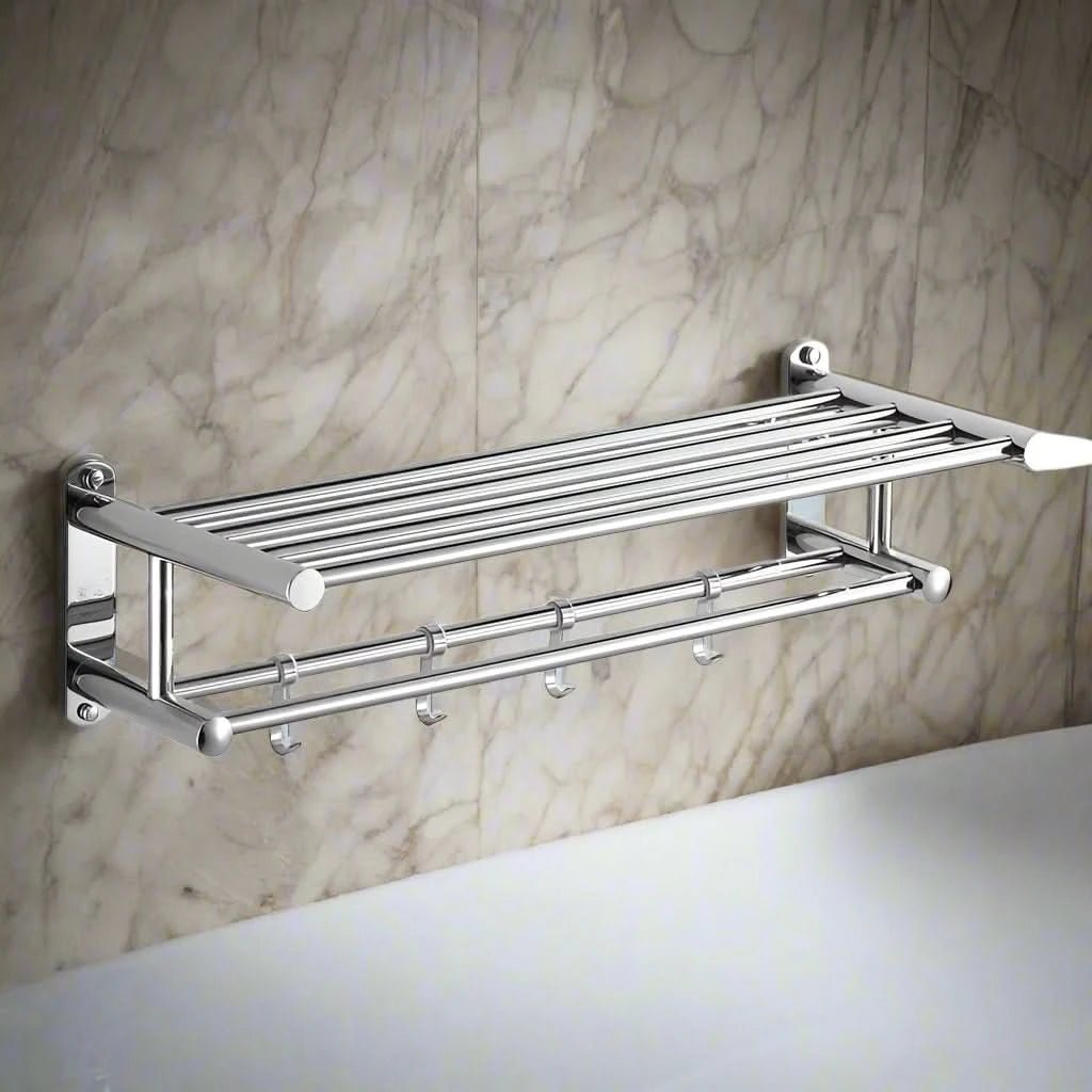 Wall-Mounted Stainless Steel Towel Rack - Space-Saving Bathroom Towel Storage for Towels and Bathrobes