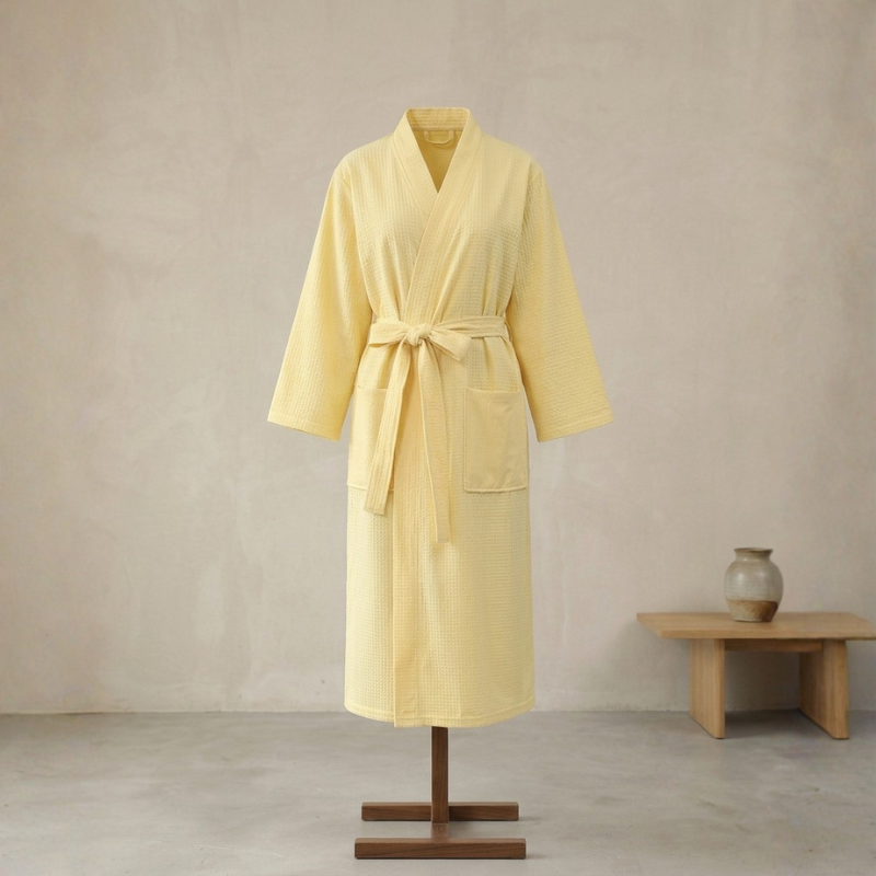 Women's Bamboo Waffle Robe Mid Calf Belted Two Pocket