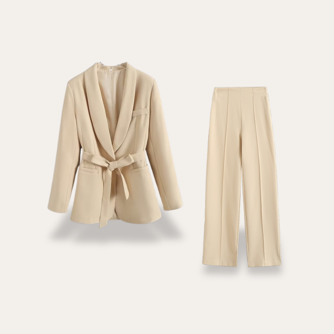 Hazel | Women’s Belted Blazer Wide Leg Trousers Set