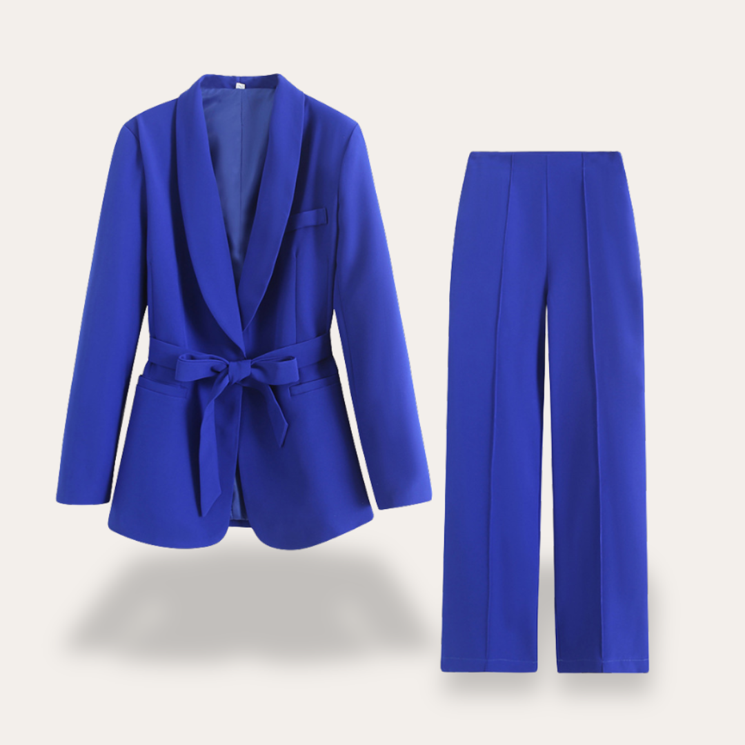 Hazel | Women’s Belted Blazer Wide Leg Trousers Set