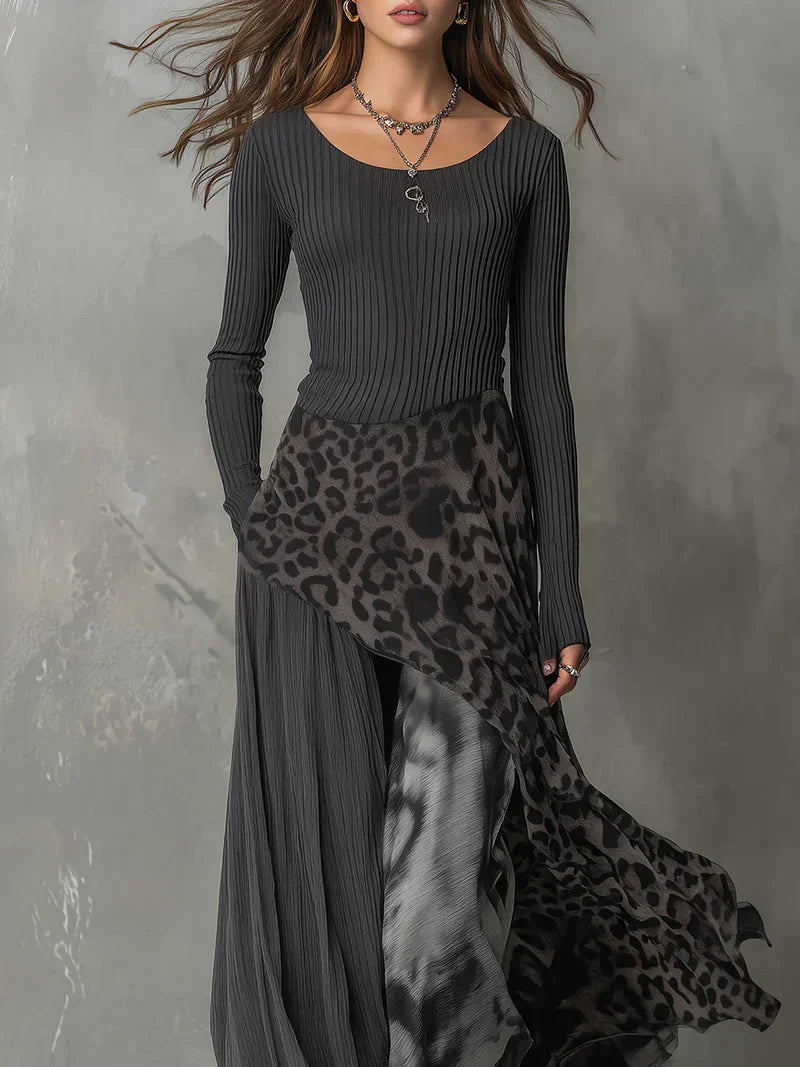 Bryony™ | Leopard Print Striped Maxi Dress