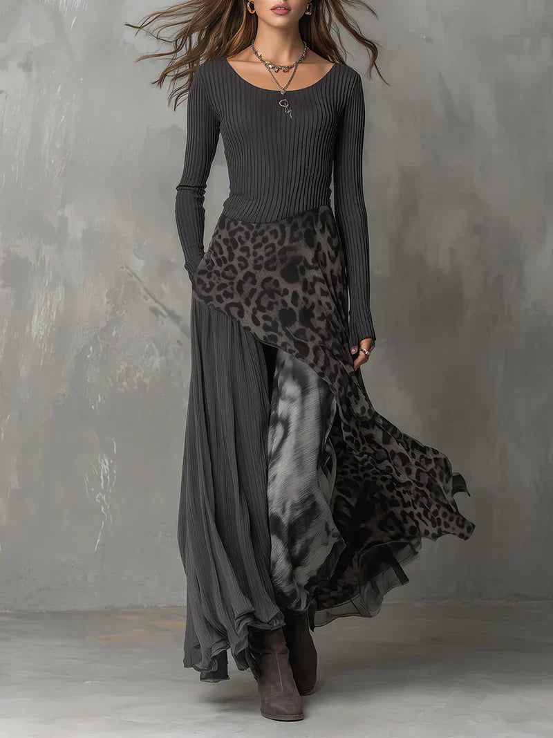 Bryony™ | Leopard Print Striped Maxi Dress