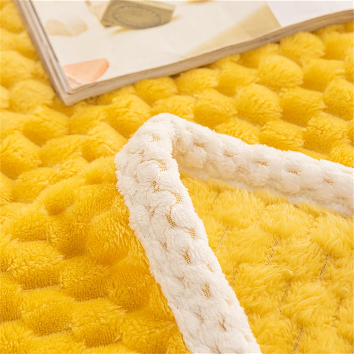 Throw Blanket Polyester Waffle Weave Yellow Multiple Sizes Machine Washable