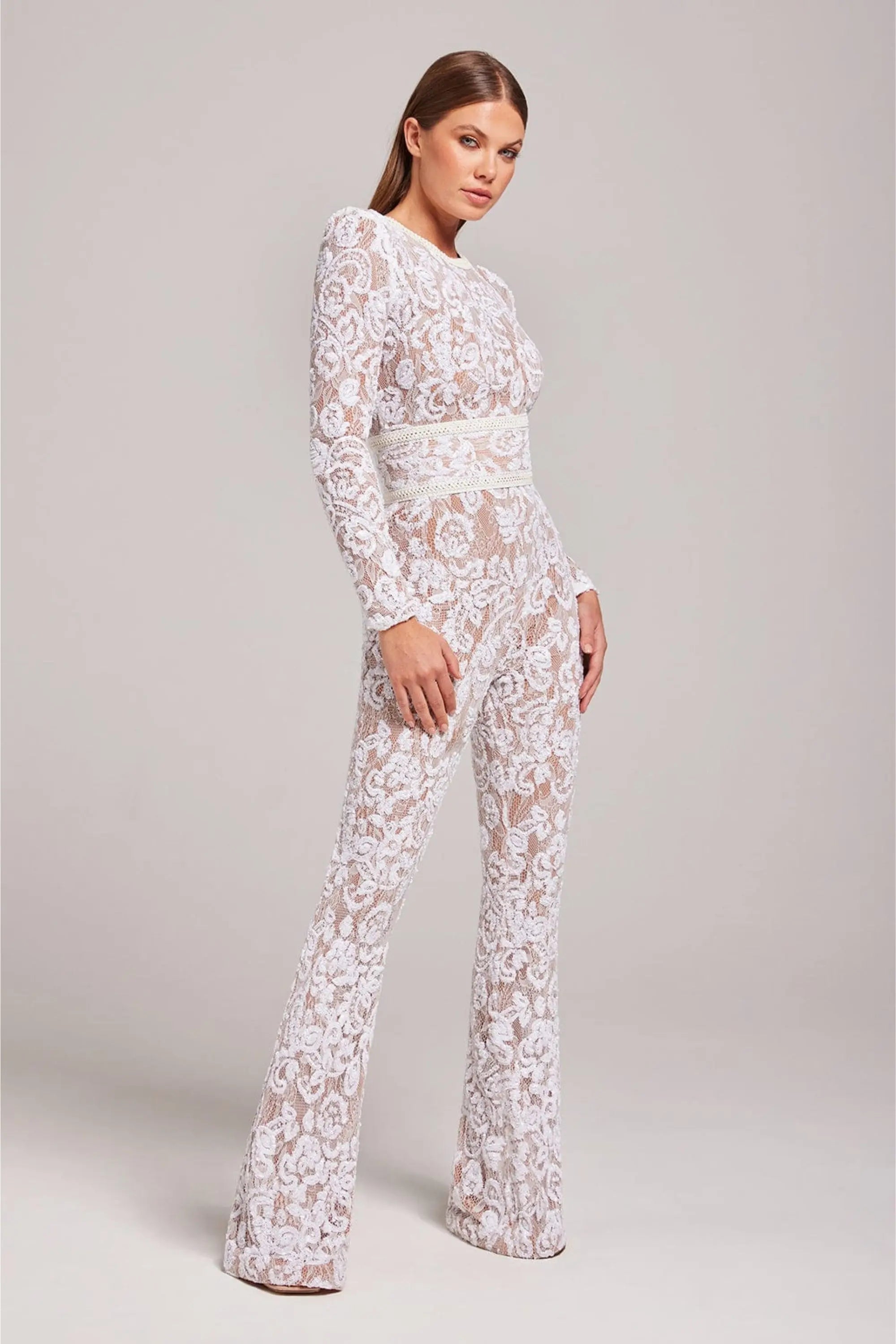 Glamorous Black Sequin Jumpsuit with Belted Waist