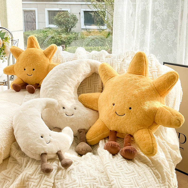 Sun and Moon Plush Pillow – Soft Velvet Cushion for Bedroom & Nursery Decor