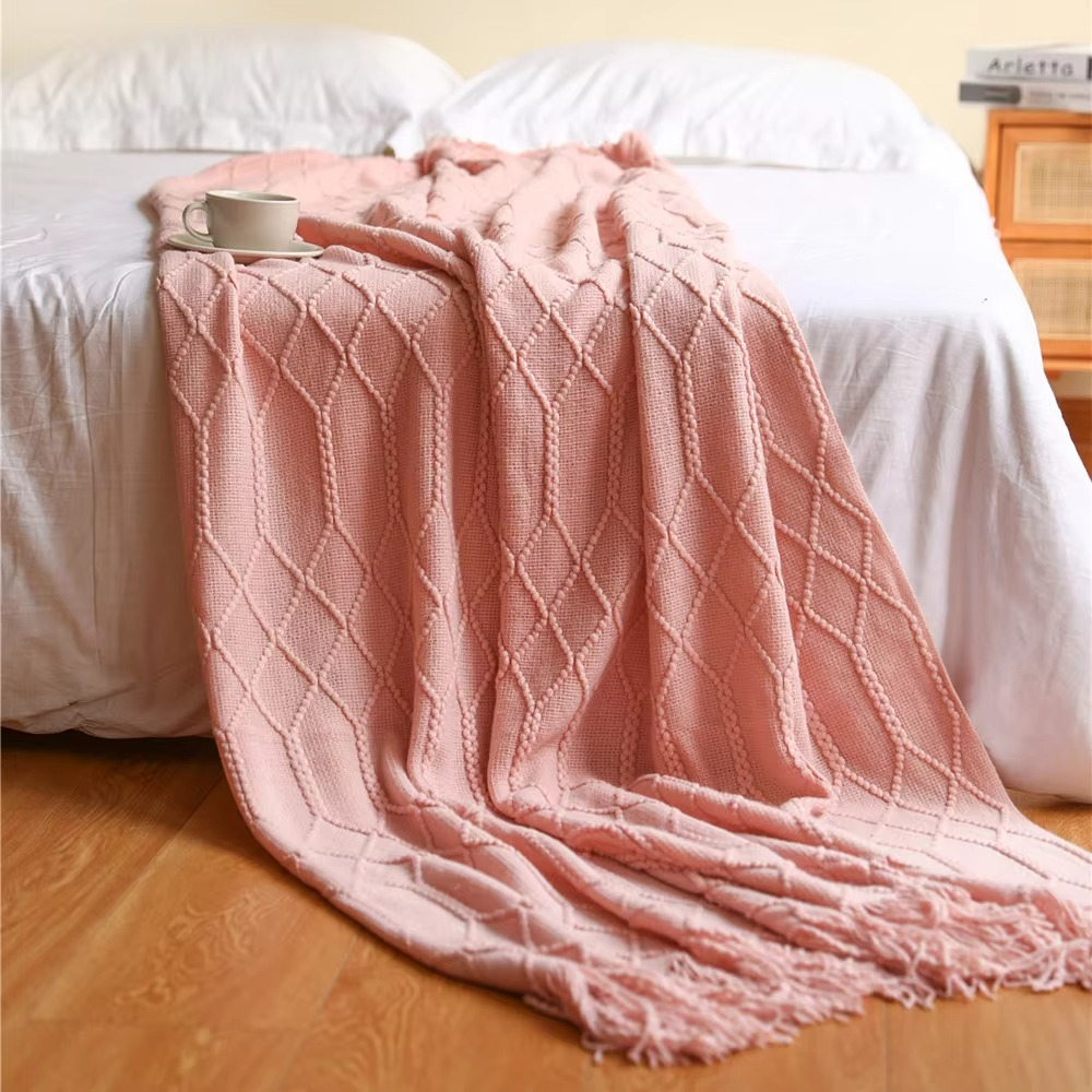 Knit Throw Blanket 100% Acrylic Fiber Soft Textured Sofa or Bed Throw