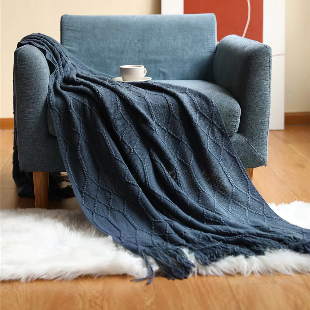 Knit Throw Blanket 100% Acrylic Fiber Soft Textured Sofa or Bed Throw