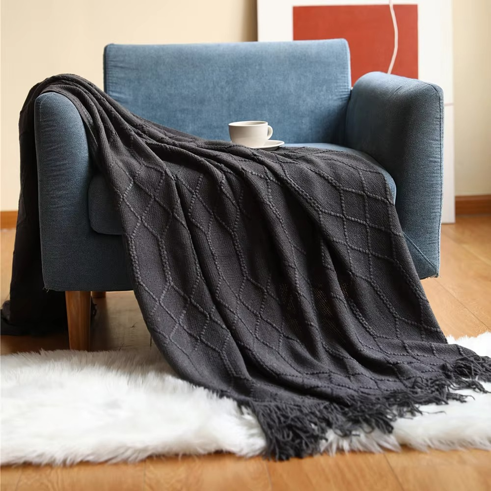 Knit Throw Blanket 100% Acrylic Fiber Soft Textured Sofa or Bed Throw