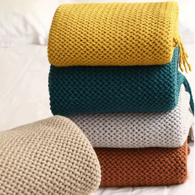 Knit Throw Blanket 100% Acrylic Fiber Soft Textured Sofa or Bed Throw