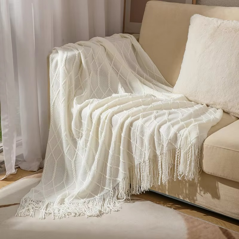 Knit Throw Blanket 100% Acrylic Fiber Soft Textured Sofa or Bed Throw