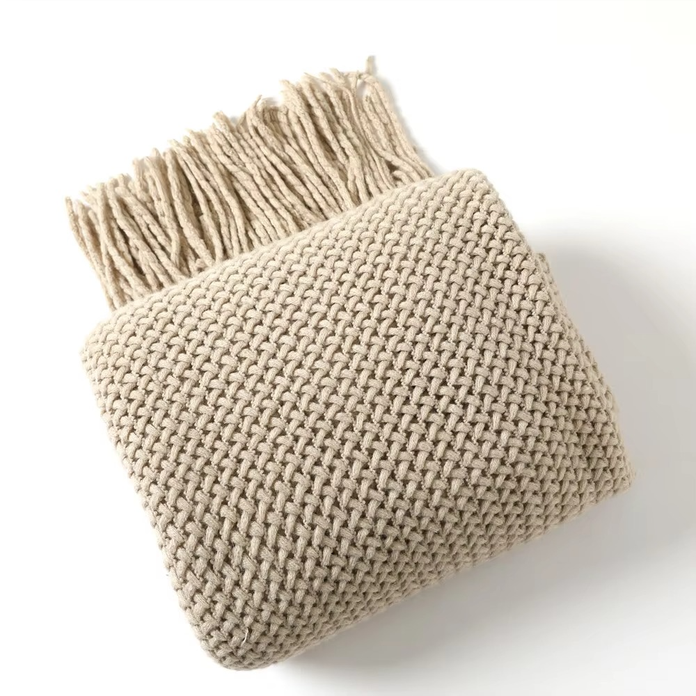 Knit Throw Blanket 100% Acrylic Fiber Soft Textured Sofa or Bed Throw
